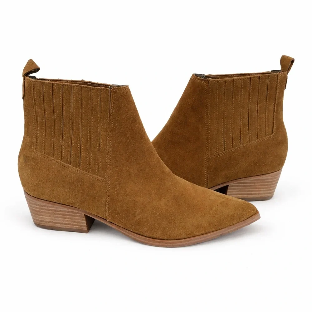 MARC FISHER Women's Tan Brown Suede Ankle Booties Boots 8.5